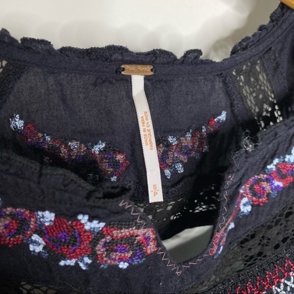 Free People Black Cross Stitch Wonderland Sleeveless Top - Picture 5 of 7